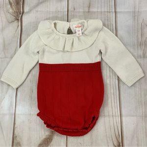 Cat & Jack Red and Cream Ruffle Sweater Long Sleeve One Piece Size 3-6 M